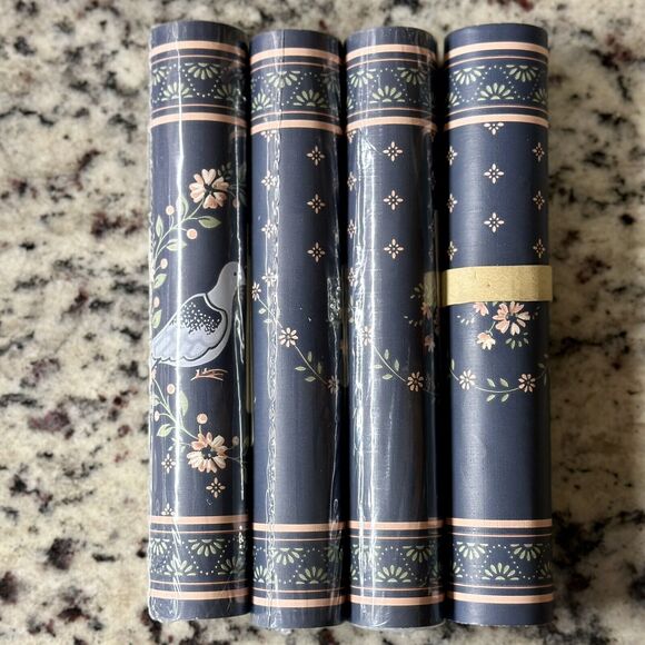 Vintage Style Blue Pink Bird Floral Wall Paper Border Set Of 4 New 20 Yards - Picture 2 of 8